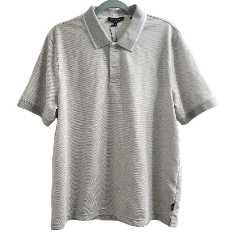 Ted Baker London Ellerby Striped Polo Shirt Gray Marl Mens 4/L Short Sleeve NWT